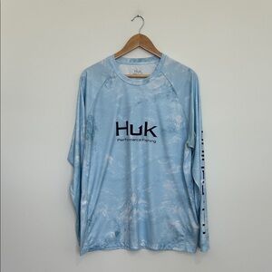 Huk Men's Light Blue Long Sleeve Performance Fishing Tee Size XL EUC